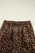 Coffee Leopard Print Contrast Trim Long Sleeve Top and Pants Set