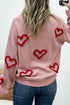 Fushia Puffy Heart Embroidery Drop Shoulder Sweater