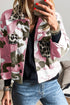 Pink Camo Leopard Patchwork Flap Pocket Crop Jacket