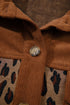 Chestnut Leopard Print Contrast Texture Patchwork Button Flap Pocket Casual Shacket