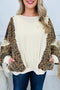 Beige Raw Seam Color Block Leopard Patchwork Baggy Long Sleeve Top