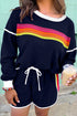 Bluing Colorful Striped Accent Varsity Long Sleeve Pullover and Shorts Matching Set