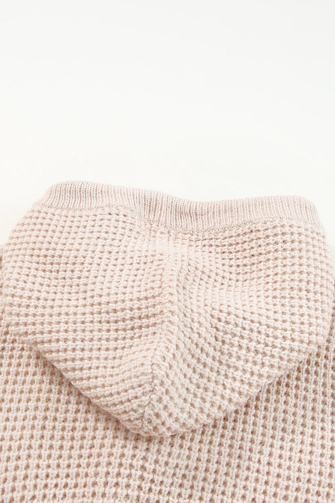 apricot-waffle-knit-buttons-hooded-sweater-with-pocket