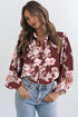 Brown Floral Puff Sleeve Lightweight Shirt