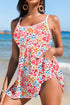 Red Floral Print Ricrac Trim Spaghetti Strap One Piece Swim Dress