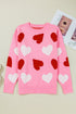 Pink Pearl Embellished Heart Pattern Valentines Day Sweater