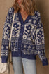 Dirty blue Floral Print V Neck Drop Shoulder Buttoned Front Cardigan