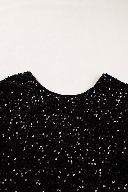 black-sequin-long-sleeve-cutout-back-top