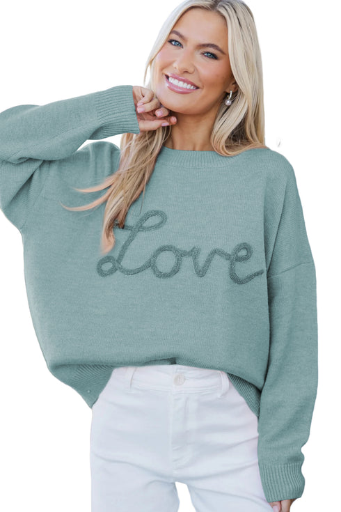Canton Corded Love Script Graphic Baggy Sweater