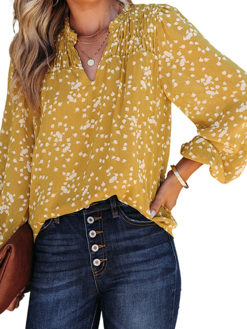 yellow-split-neck-fall-printed-crinkled-blouse