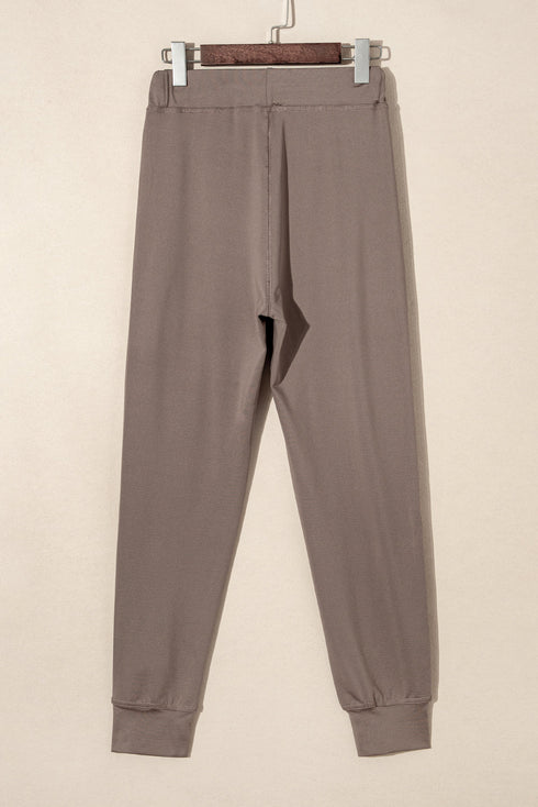 Dark Brown Drawstring Elastic Waistband Pocketed Joggers