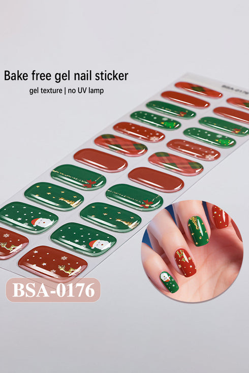 Fiery Red 22pcs Christmas Fashion Mixed Tone Gel Nail Sticker Set