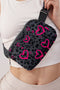 Dark Grey Leopard Heart Printed Canvas Crossbody Bag
