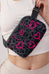 Dark Grey Leopard Heart Printed Canvas Crossbody Bag
