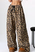 Brown Contrast Ribbon Bow Decor Leopard Print Plush Wide Leg Pants