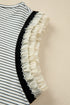 Black Stripe Contrasted Ruffle Trim Casual Tank Top
