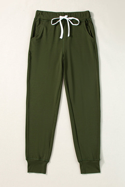 Moss Green Drawstring Elastic Waistband Pocketed Joggers