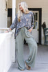 Clearly Aqua Corded Drawstring High Waist Flap Pocket Wide Leg Pants
