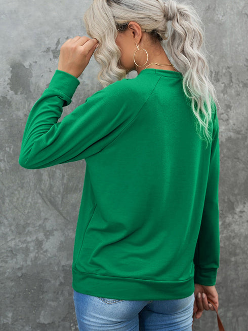 green-solid-round-neck-raglan-sleeve-sweatshirt