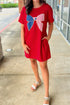 Fiery Red Sequin Trim Stars and Stripes Bow Patched T Shirt Mini Dress