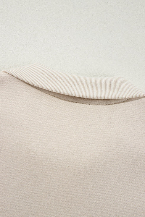 Beige Drop Shoulder Zip Up Jacket Drawstring Pants Active 2pcs Set