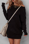 Black Asymmetric Neck Batwing Sleeve Shift Mini Sweater Dress