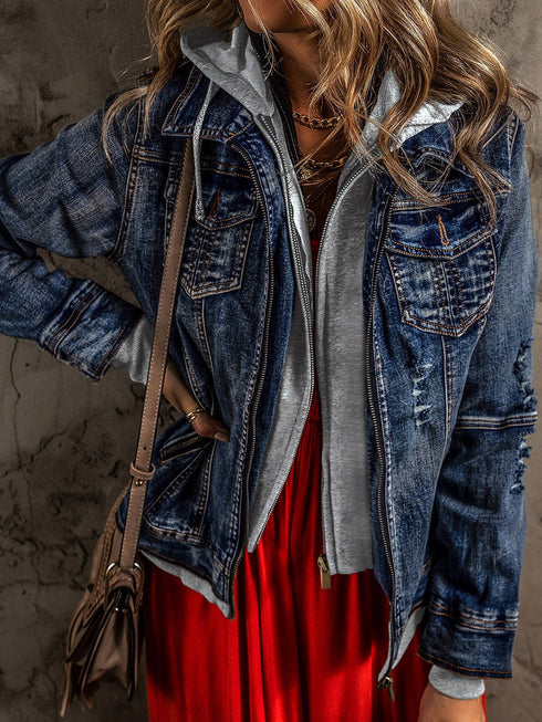 dark-blue-fake-two-piece-hooded-zip-up-denim-jacket
