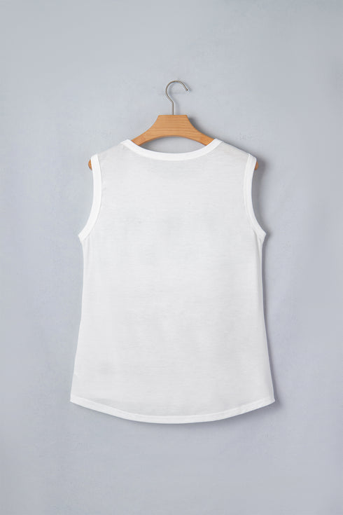 White Vintage Stars and Stripes Printed Casual Tank Top