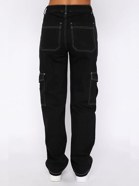 Fashion Low Waist Straight Multi Pocket Pants