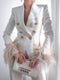 Fashion Print Button Long Sleeve Feather Blazer