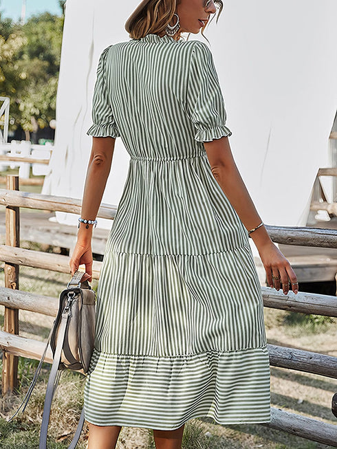 Fashion Striped Temperament Midi Dress