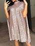 Fashionable Sequin Embellished Party Dress with Elegant Stand-up Collar