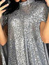 Fashionable Sequin Embellished Party Dress with Elegant Stand-up Collar