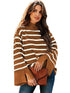 Fashionable Turtleneck Sweater with Bell Sleeves and Striped Cuffs