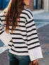 Fashionable Turtleneck Sweater with Bell Sleeves and Striped Cuffs