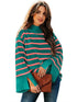Fashionable Turtleneck Sweater with Bell Sleeves and Striped Cuffs