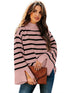Fashionable Turtleneck Sweater with Bell Sleeves and Striped Cuffs