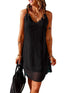 Fashionable V-Neck Sling Dress with Flocked Polka Dot Lace Skirt