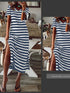 Fashionable V-Neck Striped Short Sleeve Dress with Side Slit