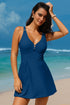 Sail Blue Solid Color Crossed Straps One Piece Swim Dress