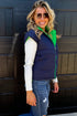 Green Color Block Liner Patchwork Snap Button Zip Up Winter Vest