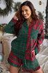 Red Plaid Contrast Patched Christmas Holiday Long Sleeve Shirt and Short 2pcs Pajama Set