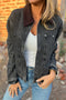 Black Corduroy Collar Zipped Front Denim Jacket