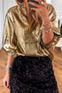 Gold Metallic Split Neck Half Sleeve Blouse