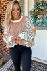 Pink Striped Color Block Patchwork Exposed Seam Oversize Long Sleeve Top