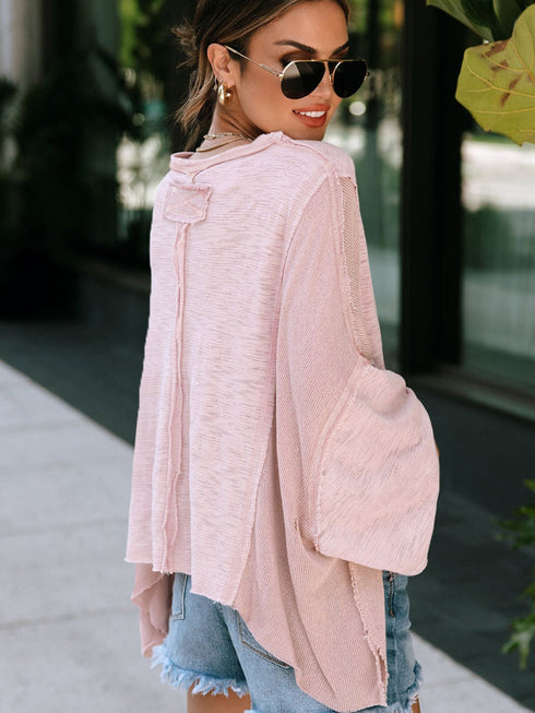 pink-exposed-seam-chest-pocket-loose-sleeve-oversized-top