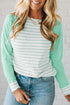 Green Stripe Raglan Patchwork Long Sleeve Tee