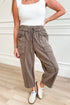 Dark Brown Mineral Wash Exposed Seam Detail Drawstring Elastic Waist Loose Pants