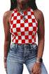 Red Checkerboard Printed Slim Tank Top