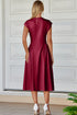 Red Dahlia Solid Color V Neck Pleated Flared Midi Dress